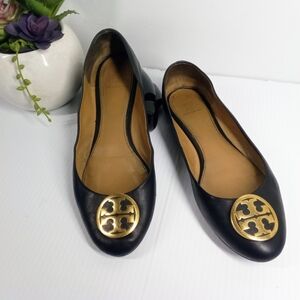 Tory Burch Black Flats with Gold Emblem